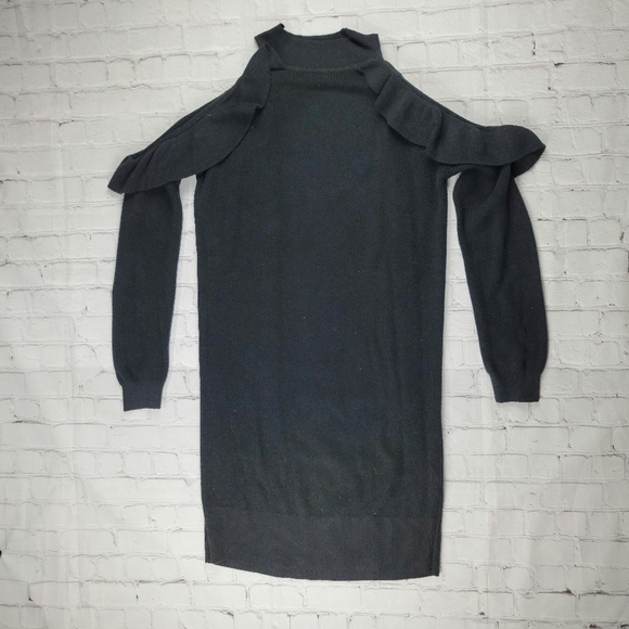 SOLUTIONS Black Cold Shoulder Knit Sweater Dress - Picture 5 of 7